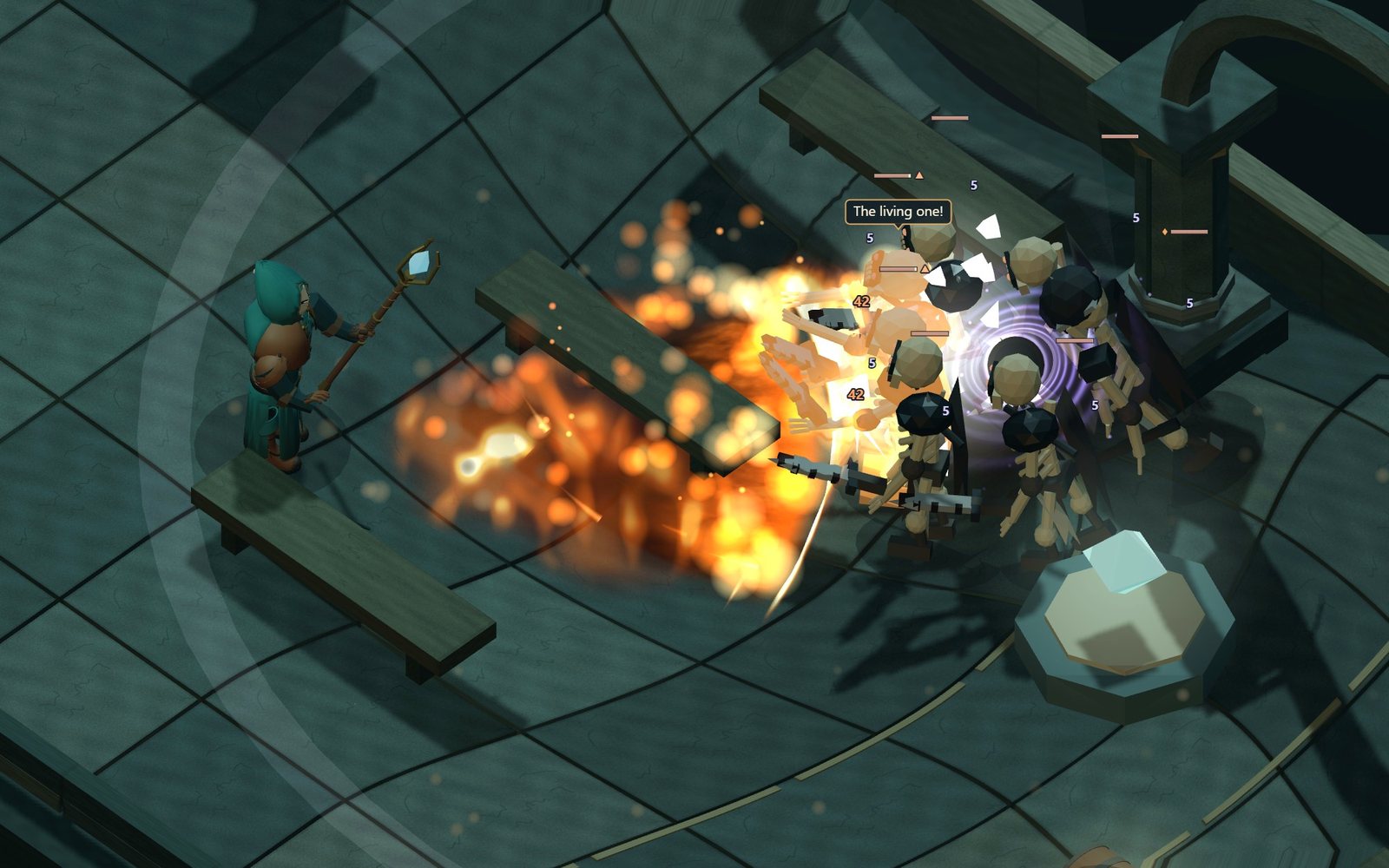 In the Chapel of Embers the Mage sends a rolling wave of fire into a purple gravity well that has dragged a pack of husks together