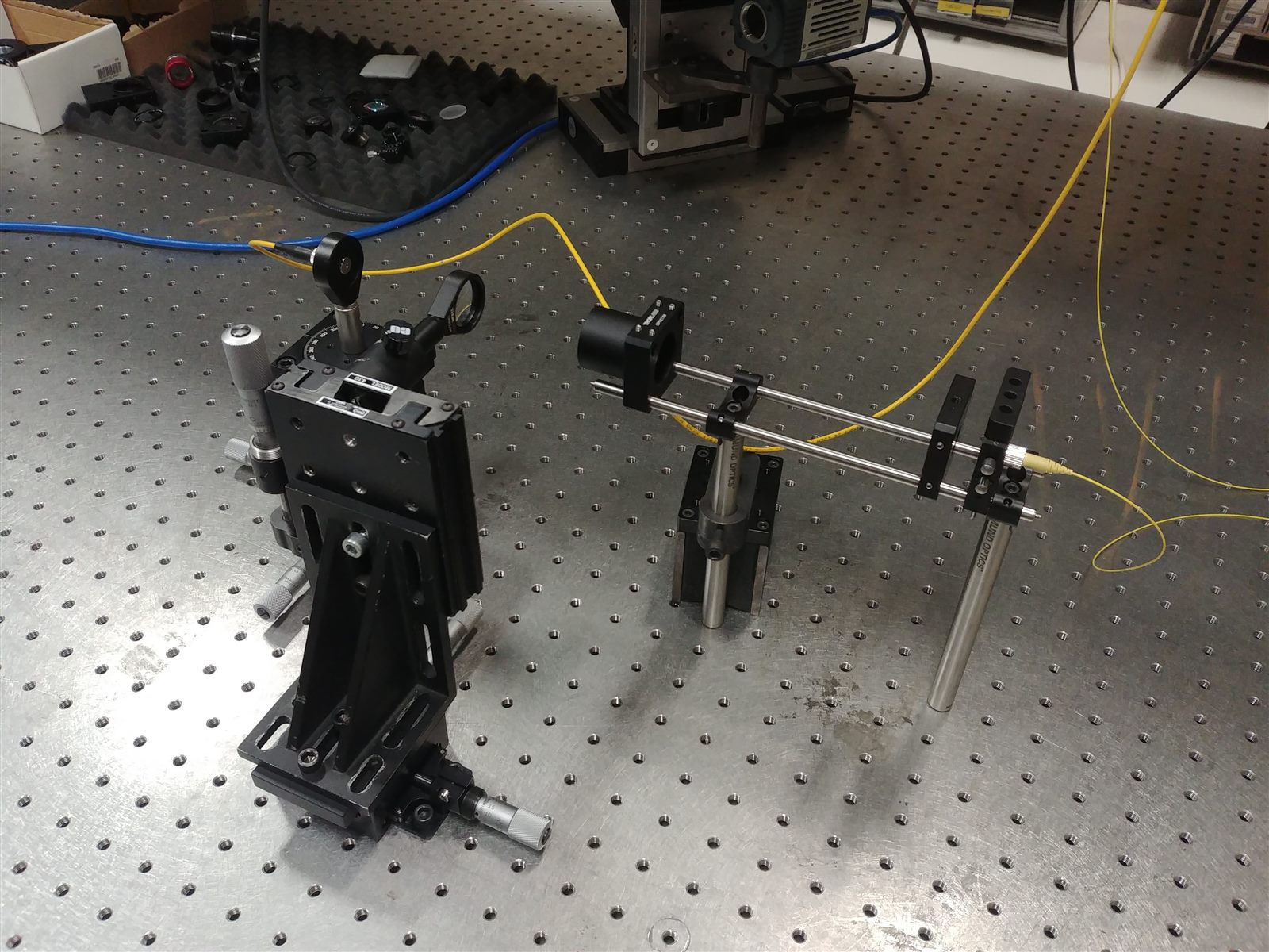 Optical components and fibre cables arranged on an optical bench
